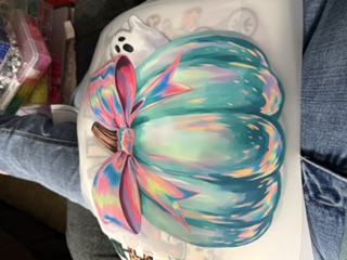 Teal pumpkin and bow DTF print